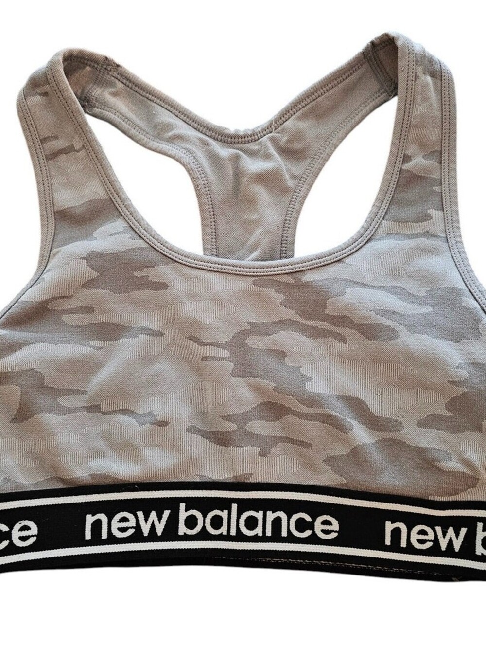 New Balance Womens Sz S Nedium Impact Sports Bra Gray Camo Print Racerback